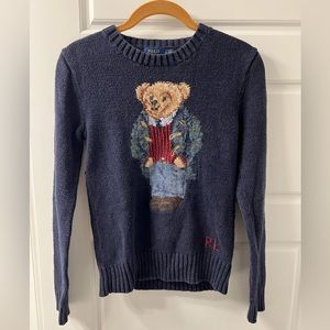 Vintage Polo Bear Ralph Lauren Linen Cotton Toggle Coat Preppy Sweater Rare XS